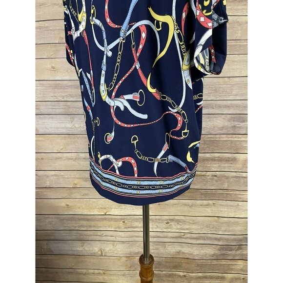 Rafaella Small Belt Chain Print Blouse Tie Side - Picture 8 of 11